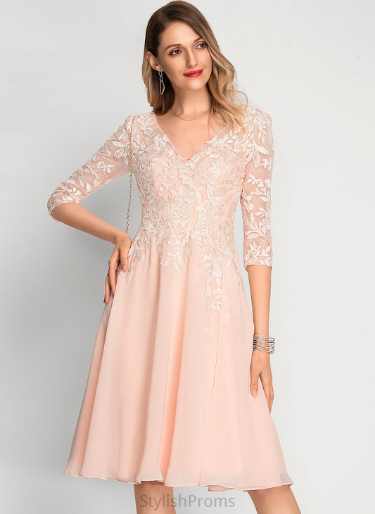 Lace Dress A-Line With Sequins Chiffon Knee-Length Cocktail Dresses V-neck Cocktail Willa