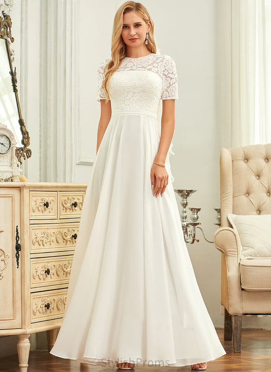 Floor-Length Kelsie A-Line Wedding Dresses Dress Neck Wedding Chiffon Lace Scoop