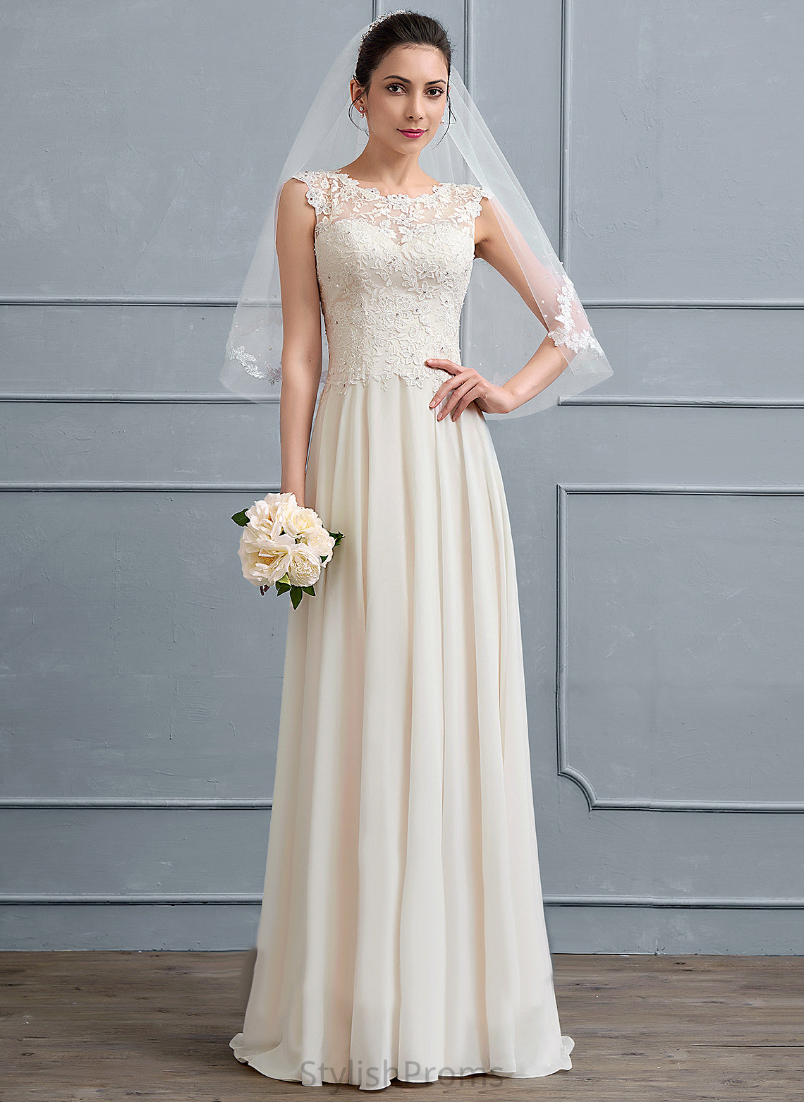 Beading A-Line Neck Chiffon Dress Kitty Lace Wedding With Wedding Dresses Sequins Floor-Length Scoop