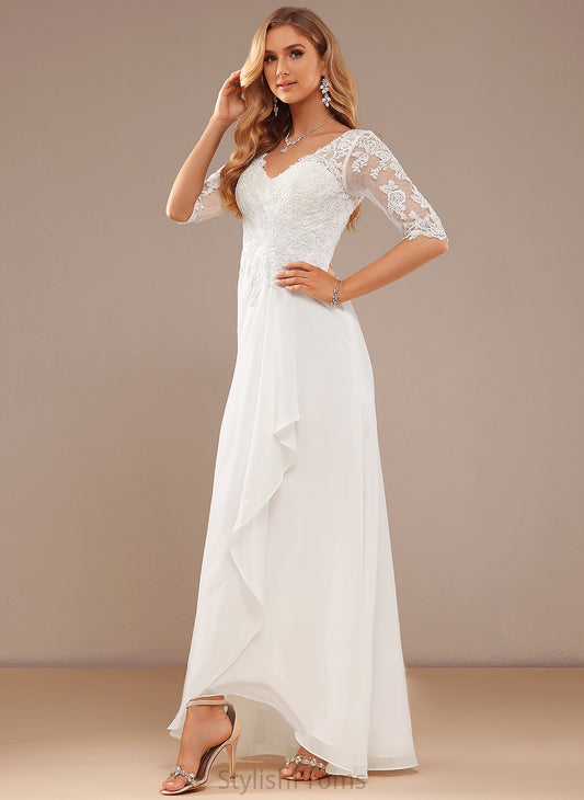 Asymmetrical Ruffle Dress Lace Chiffon A-Line Wedding Dresses Bailey V-neck Wedding With Lace