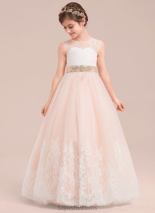 Sleeveless Flower Dress Scoop Lola With Beading Satin/Tulle/Lace Girl - Neck Floor-length Ball-Gown/Princess Flower Girl Dresses