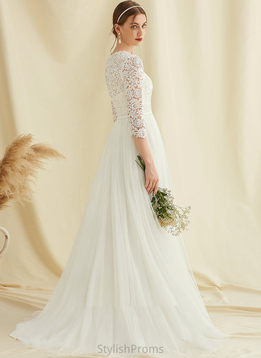 Train Lace Wedding Dresses Scoop Sweep Kamryn A-Line Dress Tulle Wedding Neck