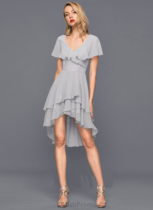 Ruffles V-neck Cocktail With Chiffon Asymmetrical A-Line Cocktail Dresses Presley Dress Cascading