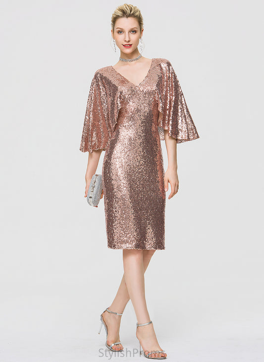 Sequined Kinsley Knee-Length Sheath/Column Dress Cocktail Cocktail Dresses V-neck