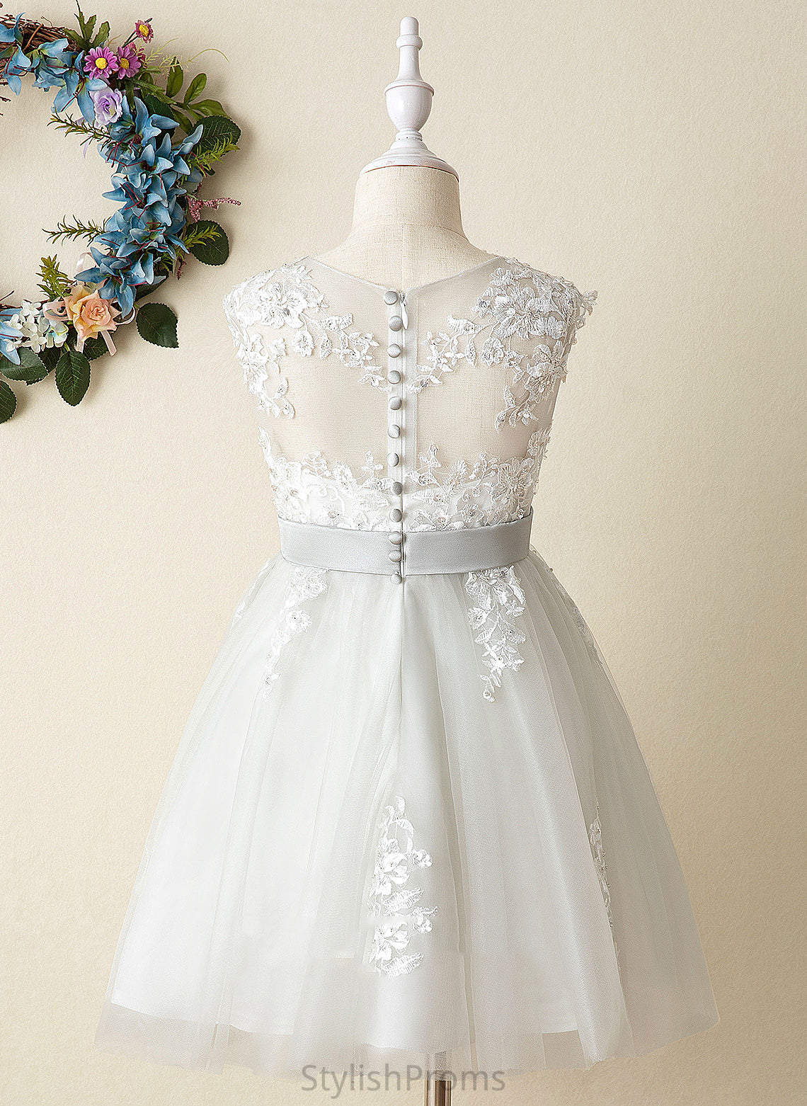 Angel With Sleeveless - Scoop Lace Satin/Tulle Girl Flower Girl Dresses A-Line Neck Flower Dress Knee-length