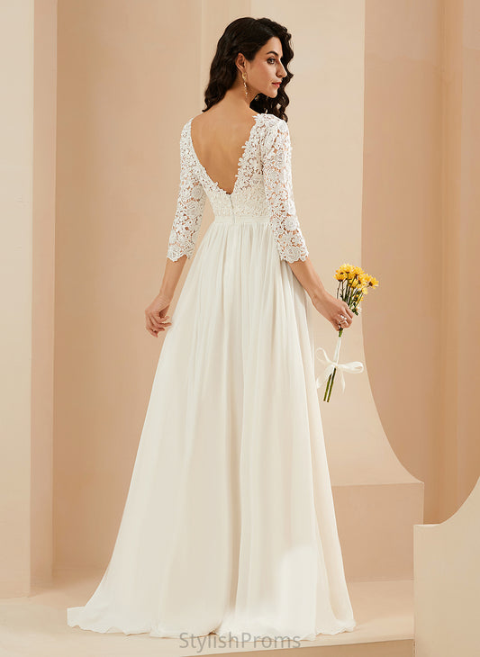 Neck Scoop Chiffon Lace Train Wedding Dresses Wedding A-Line With Zion Sweep Dress