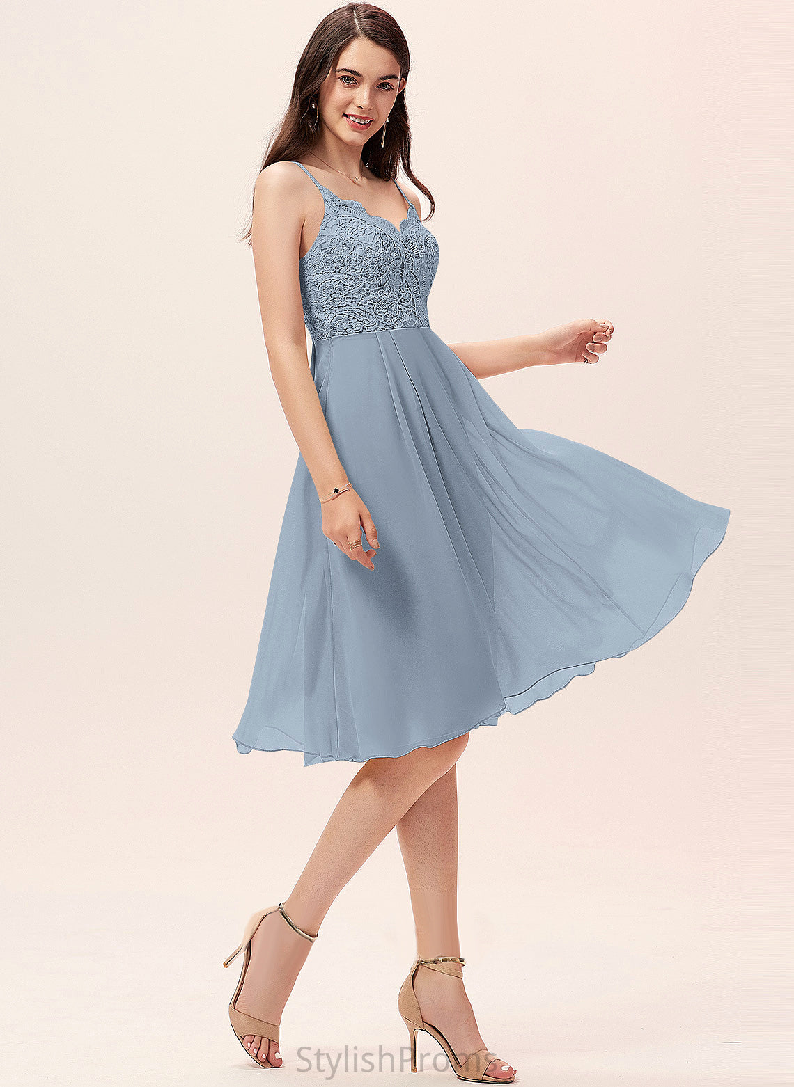 Cocktail Dresses Knee-Length Marissa Cocktail Lace A-Line V-neck Dress Chiffon