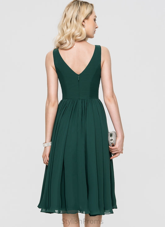 Chiffon A-Line Dress Cocktail Nadia Knee-Length Cocktail Dresses V-neck