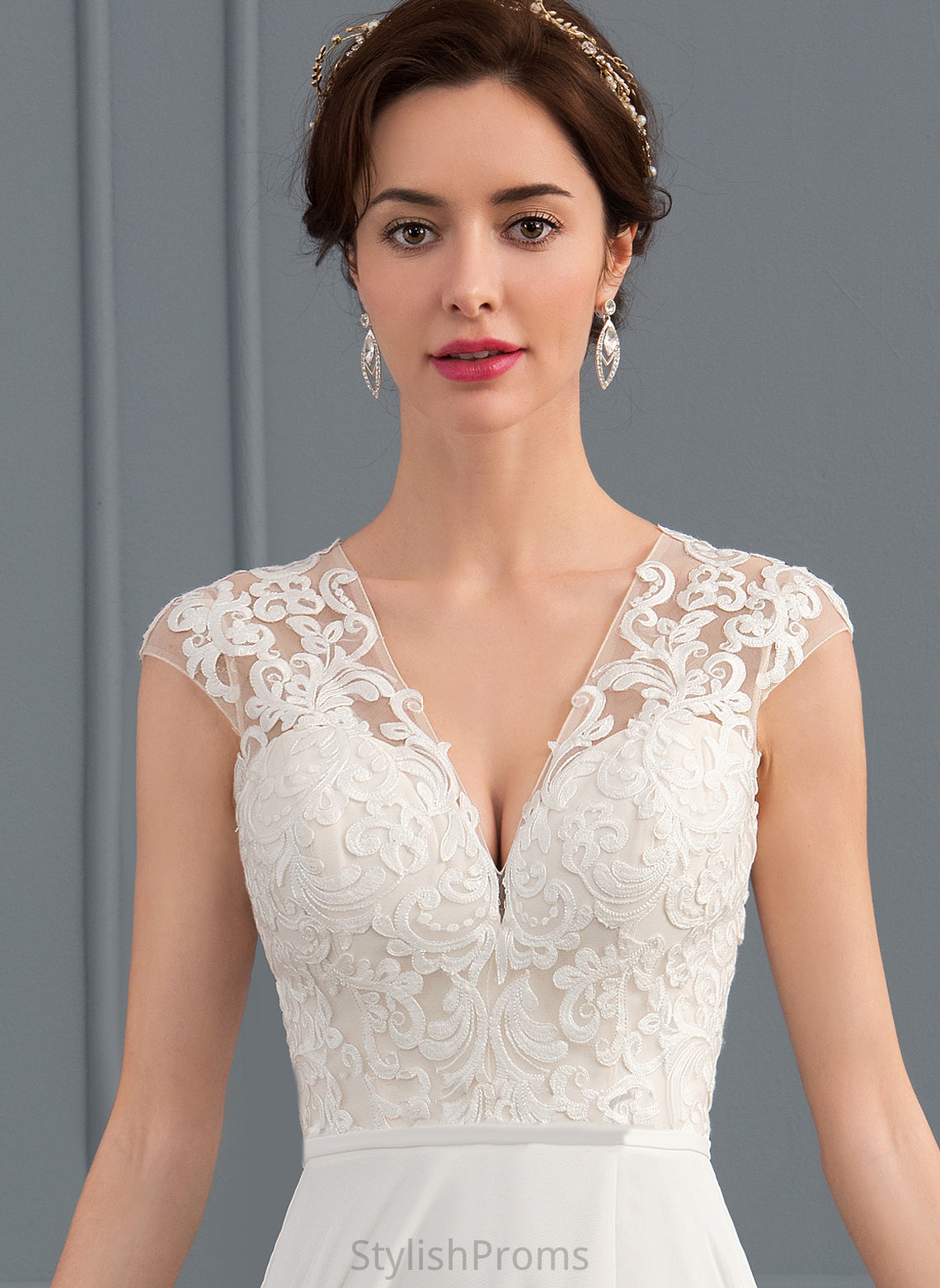 With V-neck Front Lace Dress A-Line Alexia Chiffon Wedding Wedding Dresses Split Train Sweep