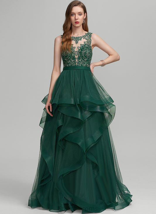 Prom Dresses Illusion Scoop Ariel Lace Floor-Length Ball-Gown/Princess Tulle