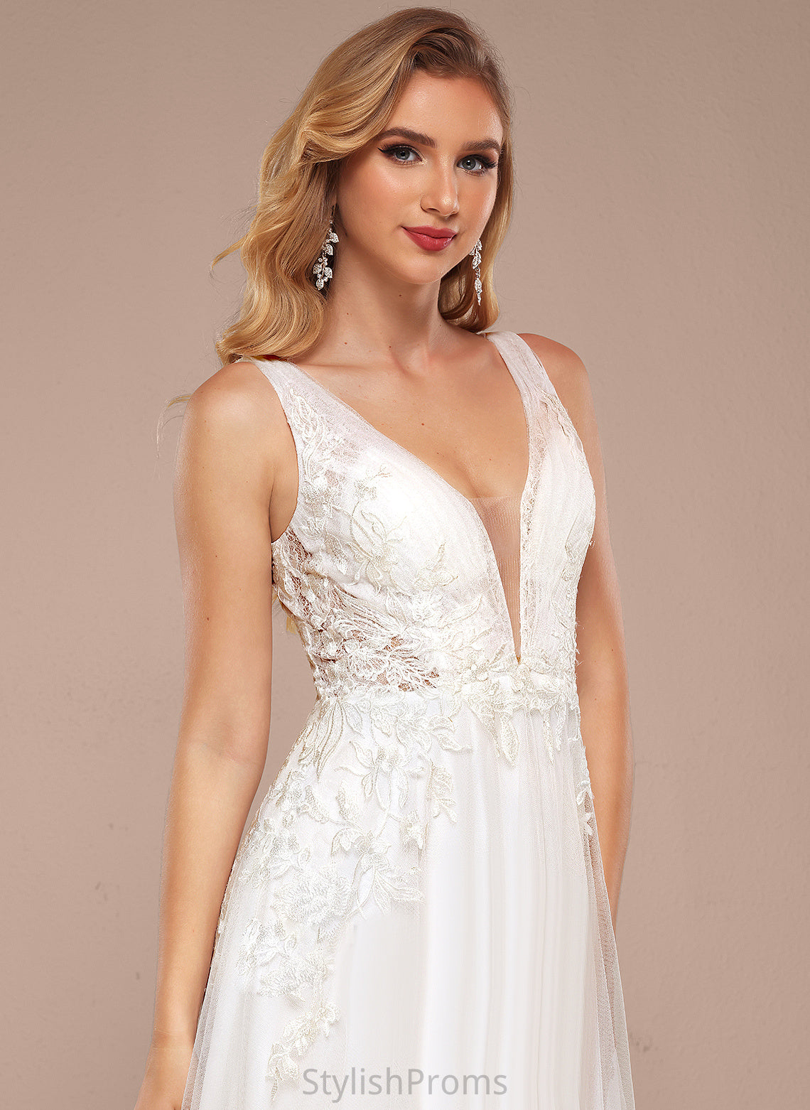 Sweep Tulle Bridget A-Line Train Lace Wedding With Sequins Wedding Dresses Dress V-neck