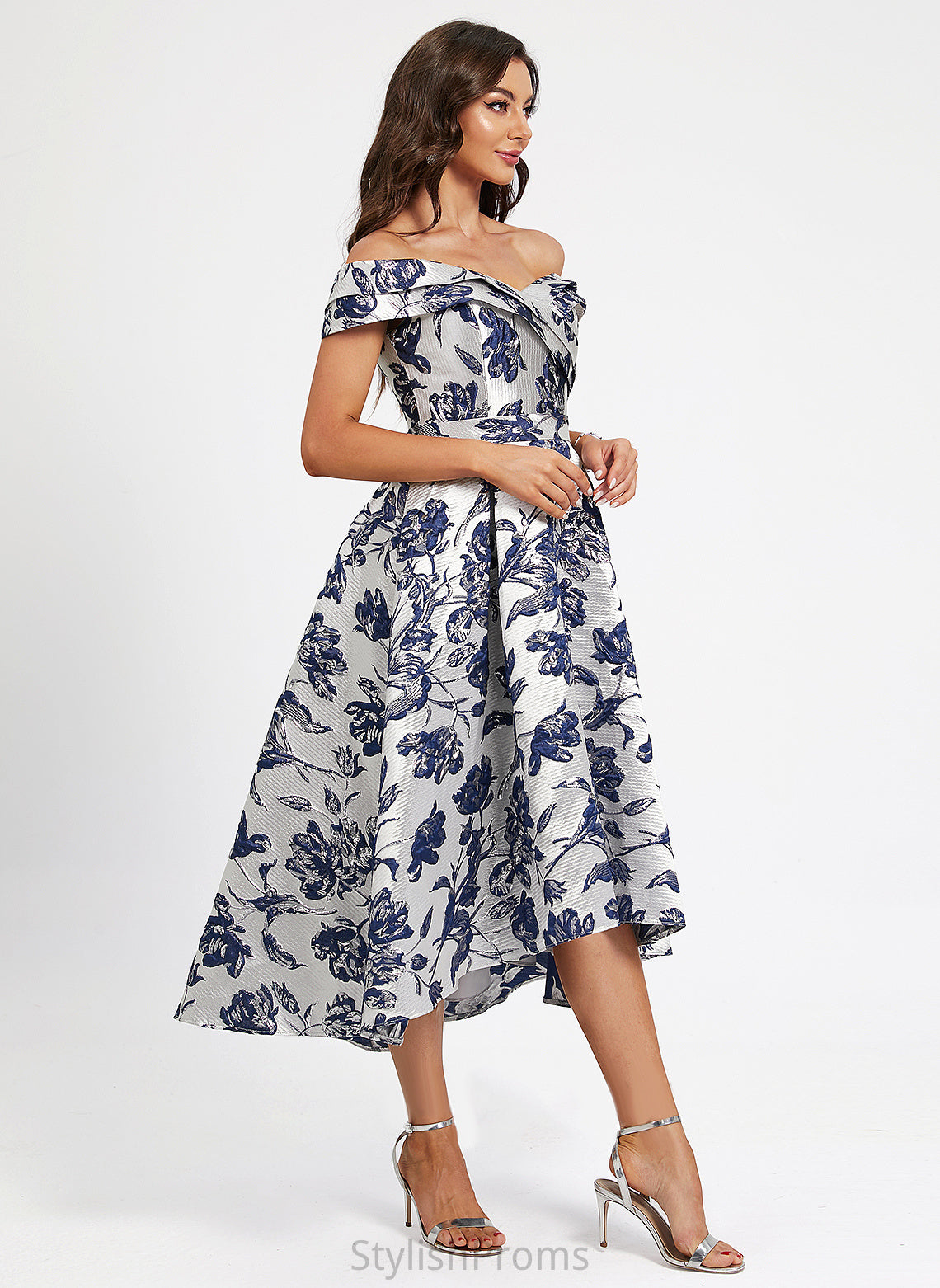 Flower(s) Cocktail Dresses With Off-the-Shoulder Satin Cocktail Asymmetrical Carlee A-Line Dress