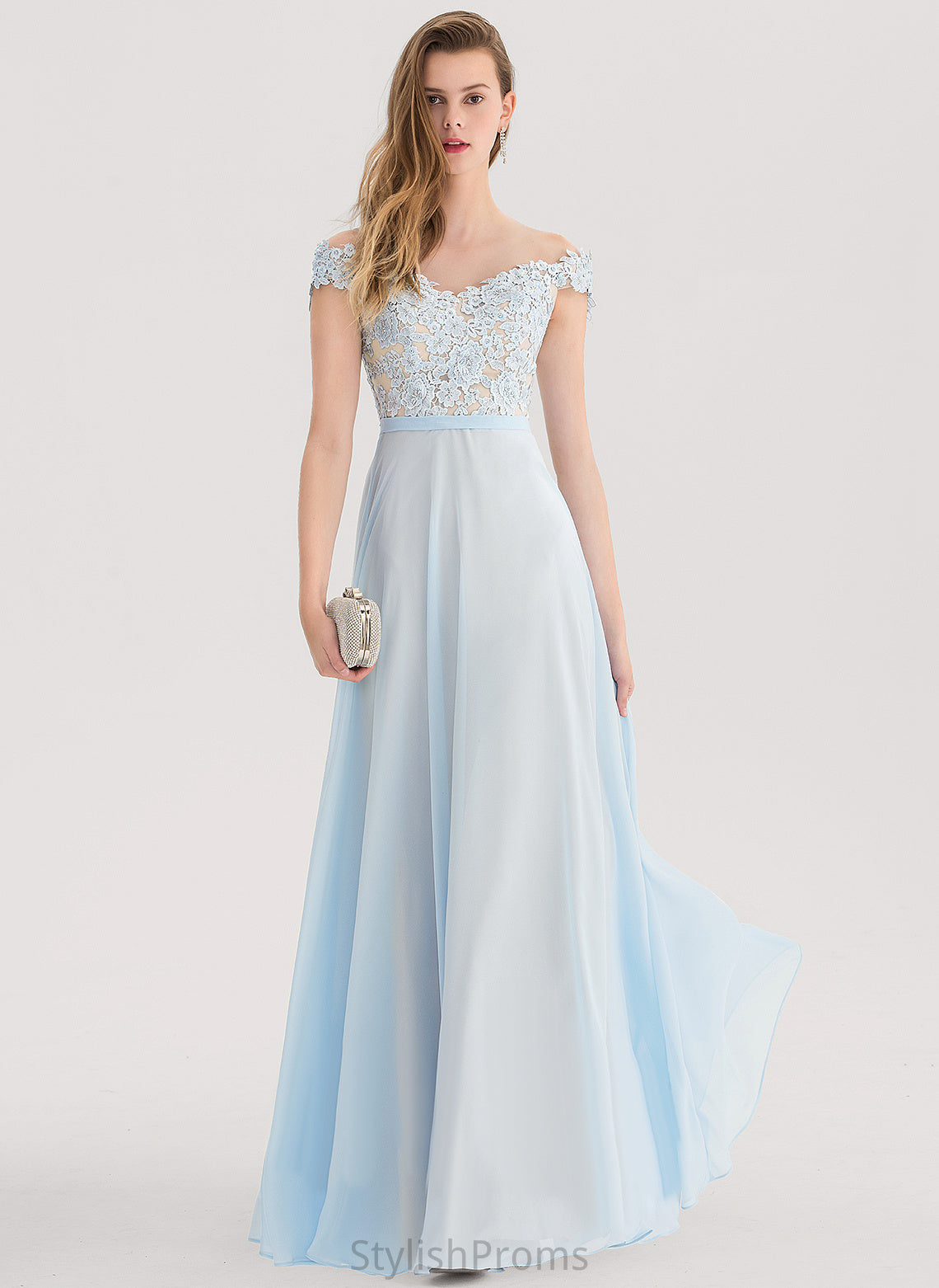 A-Line Beading Lace Chiffon Floor-Length With Off-the-Shoulder Sequins Prom Dresses Maritza