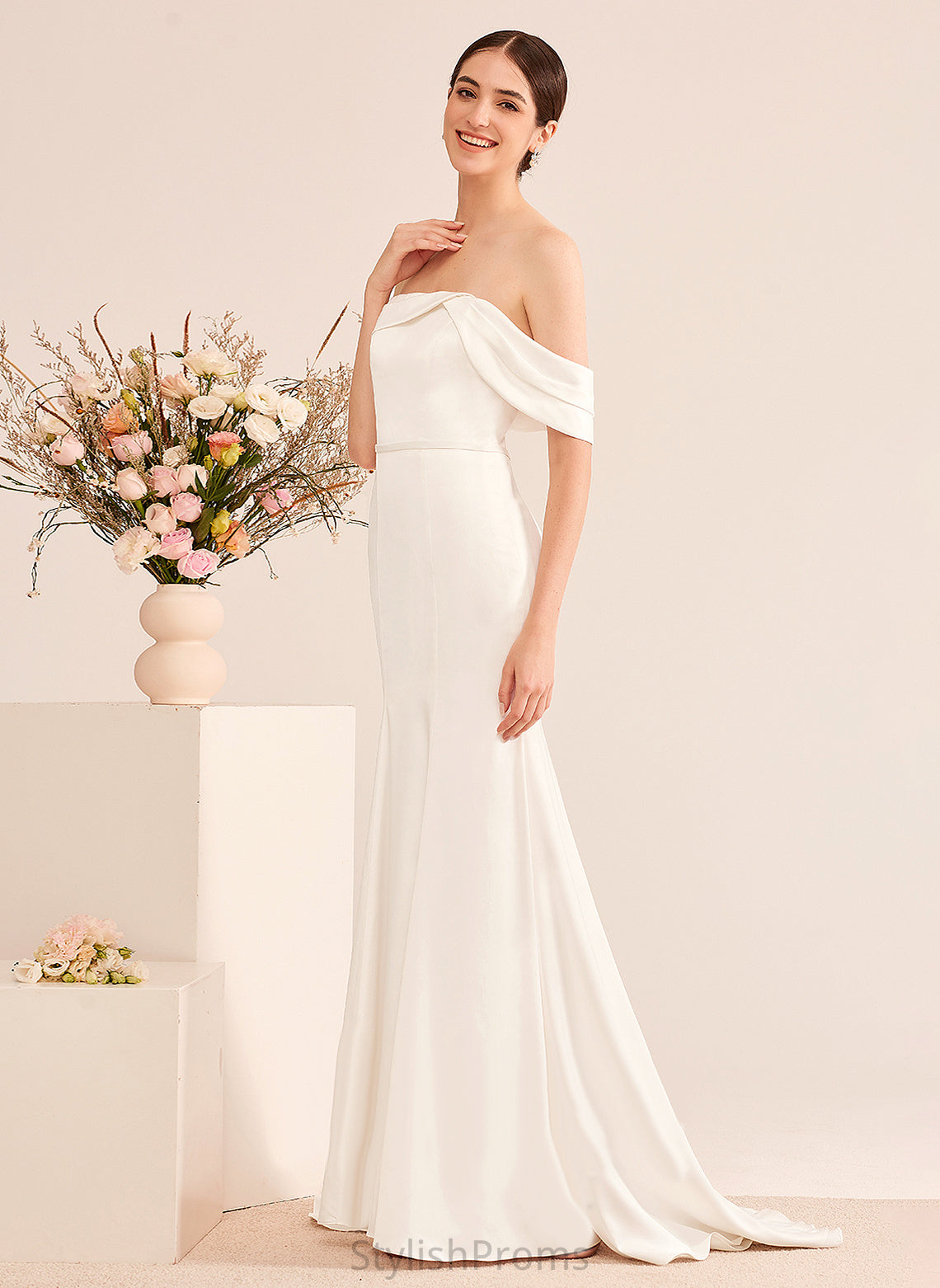 With Dress Wedding Dresses Train Off-the-Shoulder Wedding Mya Trumpet/Mermaid Ruffle Sweep Satin