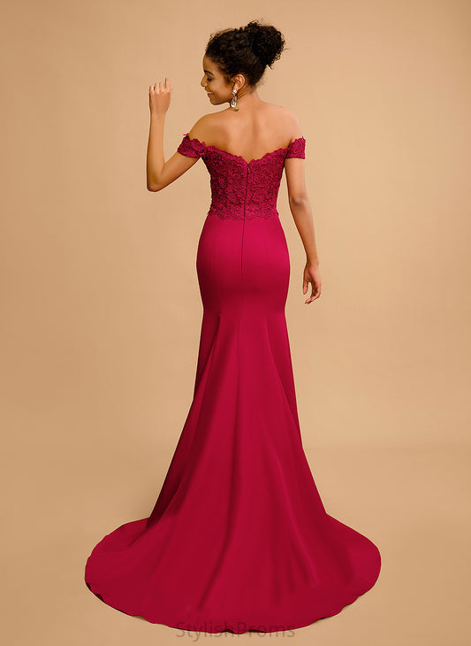 Sequins Trumpet/Mermaid Floor-Length Stretch Madyson Lace Prom Dresses Off-the-Shoulder Crepe With