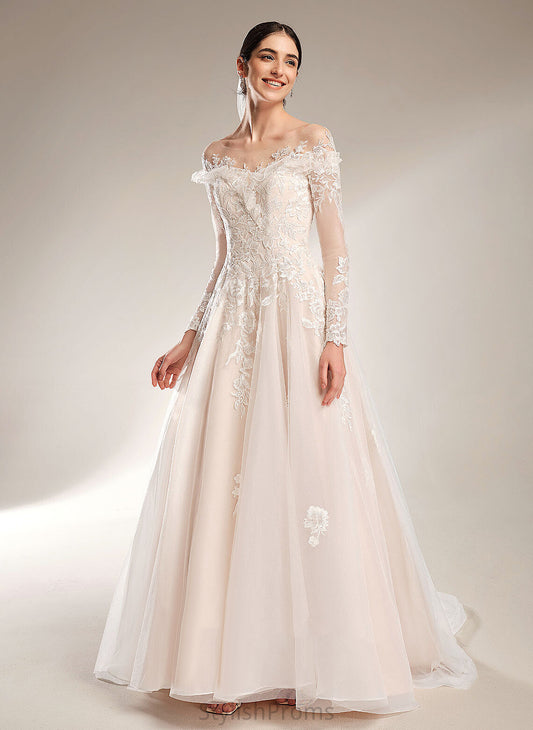 Wedding Court Off-the-Shoulder Train With Ball-Gown/Princess Wedding Dresses Tulle Jessie Lace Dress Sequins