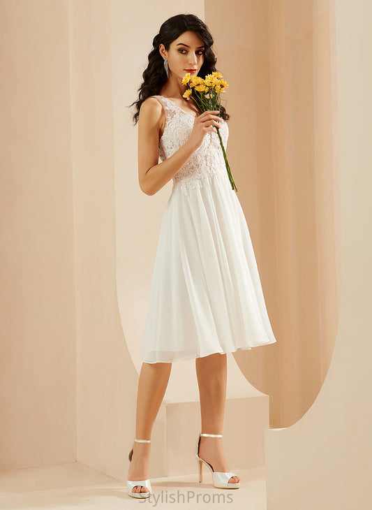 Lace With Wedding Wedding Dresses A-Line Chiffon Sequins V-neck Dress Sariah Knee-Length