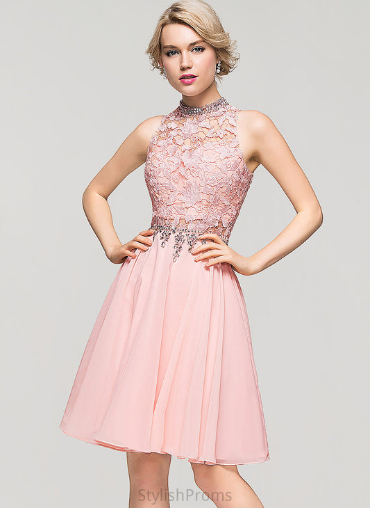 Beading Jaqueline Chiffon Lace Dress Lace A-Line Cocktail Dresses High Cocktail Neck Sequins Knee-Length With