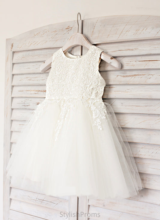 Flower Flower Girl Dresses Mandy - Satin/Tulle Lace Neck Girl Knee-length With A-Line Scoop Dress Sleeveless