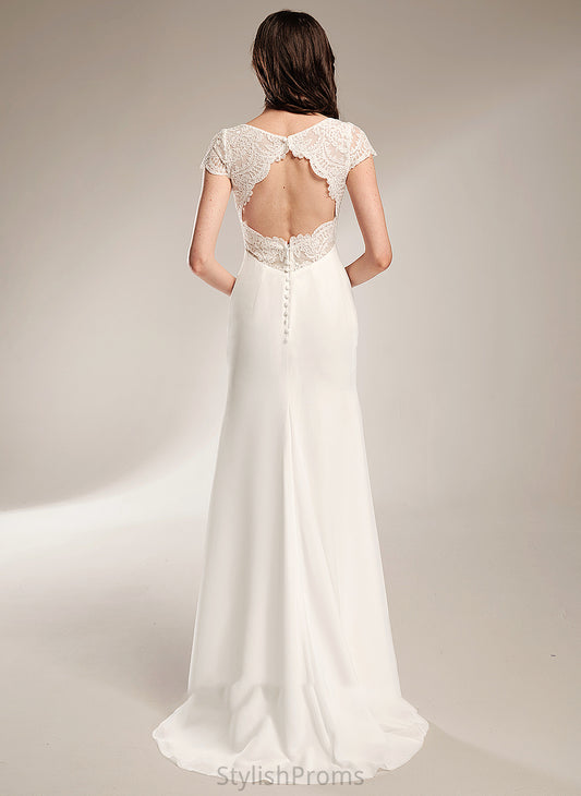 V-neck Wedding Wedding Dresses Train Dress Sheath/Column Joslyn Sweep Lace With