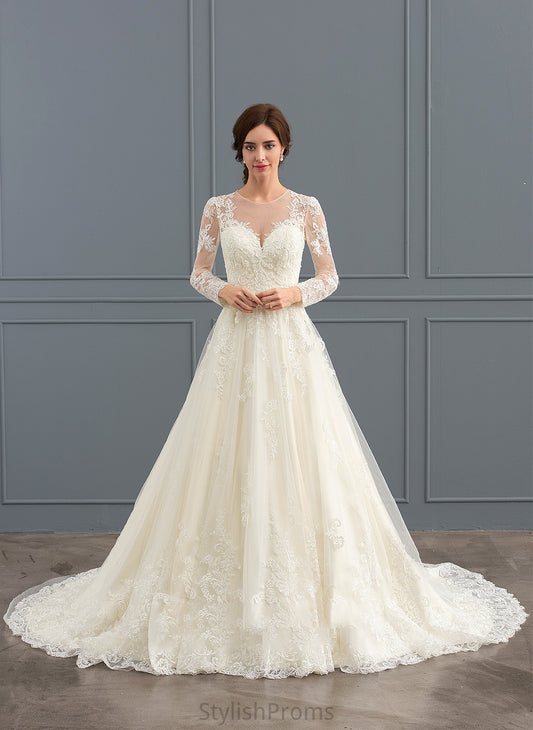 Illusion Lace Dress Train Court Wedding Ball-Gown/Princess Tulle June Wedding Dresses