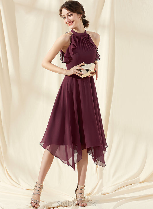 Dress Cocktail Dresses Scoop With Cocktail Mariah Neck A-Line Ruffles Chiffon Cascading Tea-Length