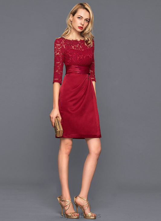 Ruffle Cocktail Knee-Length Satin Lace Sheath/Column With Cocktail Dresses Scoop Lola Neck Dress