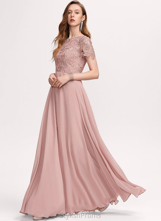 Chiffon A-Line Lace Angeline Floor-Length Scoop Prom Dresses