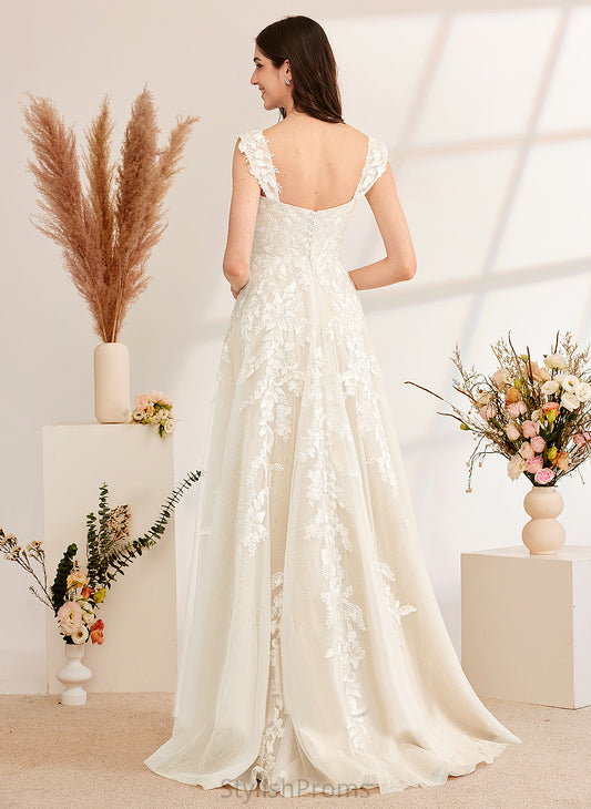 Wedding With Rylie Dress Sequins Lace Tulle A-Line Beading Sweep Train Off-the-Shoulder Wedding Dresses