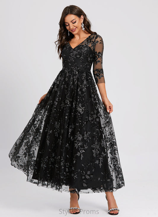 Rosalyn A-Line Dress Cocktail Dresses Sequined V-neck Lace Ankle-Length Cocktail