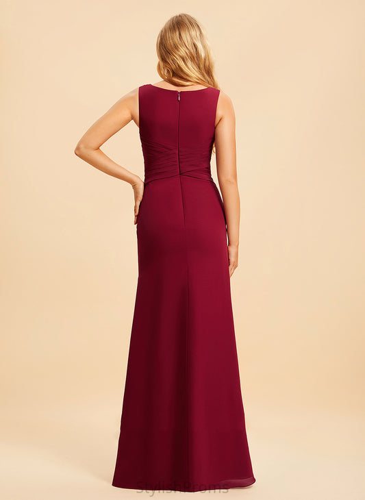 Silhouette Fabric Floor-Length Neckline Length Trumpet/Mermaid SplitFront V-neck Embellishment Serena Sleeveless Natural Waist Bridesmaid Dresses