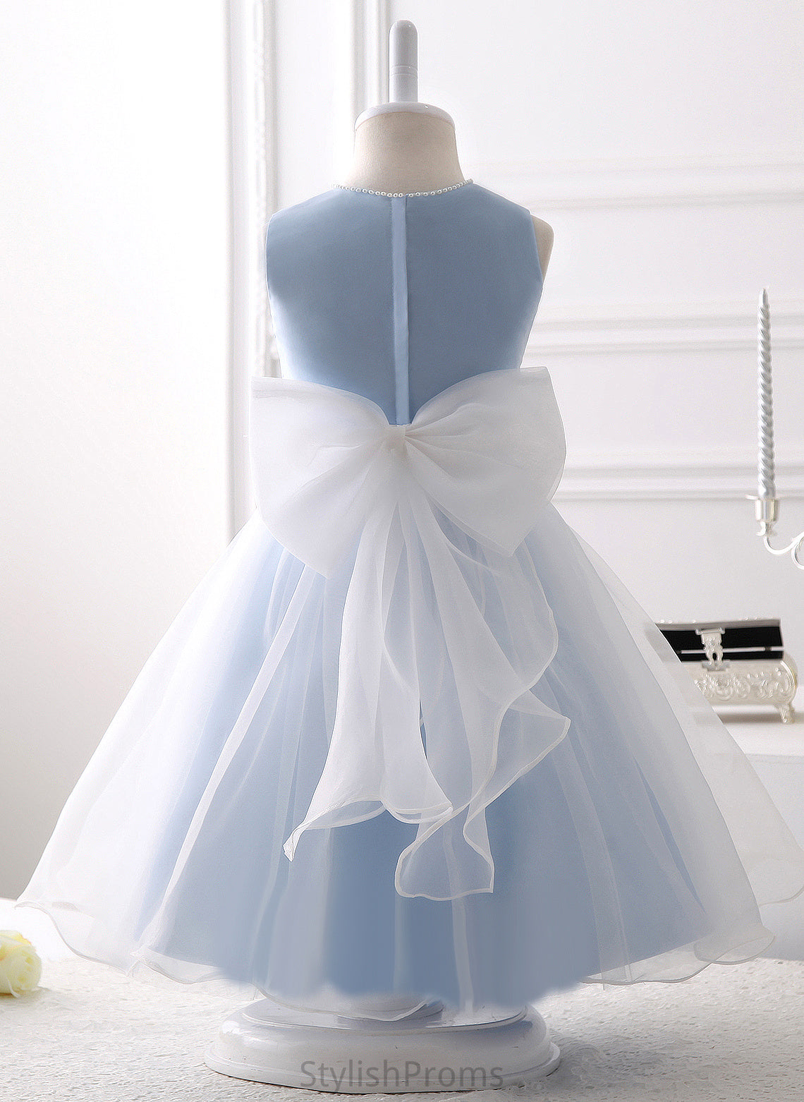 Dress Flower Organza Scoop With Beading/Flower(s)/Bow(s) Sleeveless Neck Girl Flower Girl Dresses A-Line Val Knee-length -