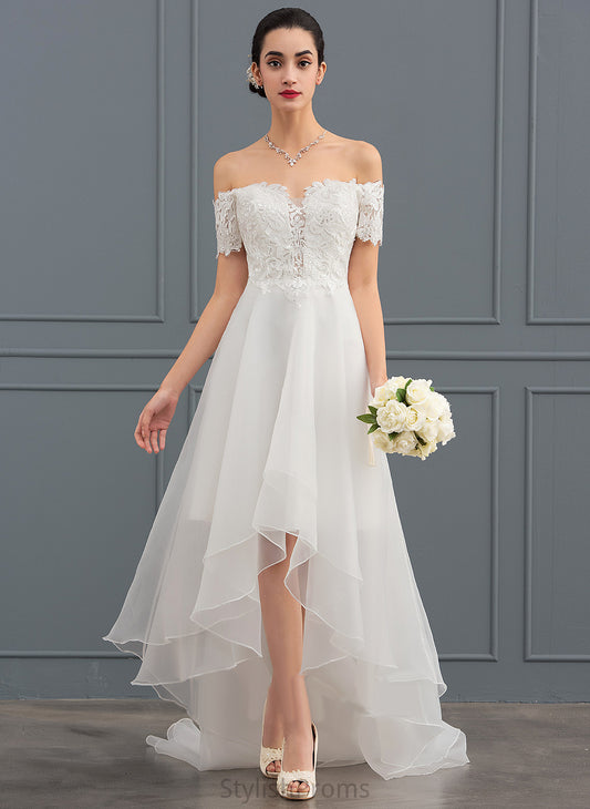 A-Line Dress Organza Isabel Lace Wedding Dresses Sequins Wedding With Asymmetrical