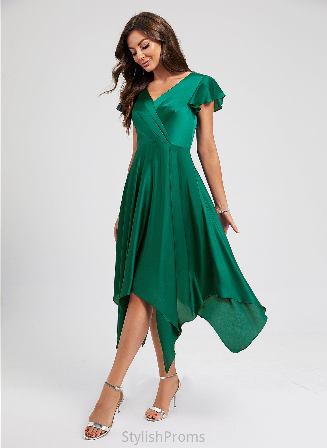 Asymmetrical A-Line Virginia With Polyester Pleated Cocktail Dress V-neck Cocktail Dresses