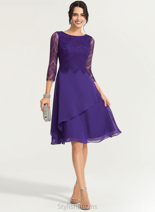 Cocktail A-Line Scoop Cocktail Dresses Knee-Length Moira Chiffon Lace Neck Dress