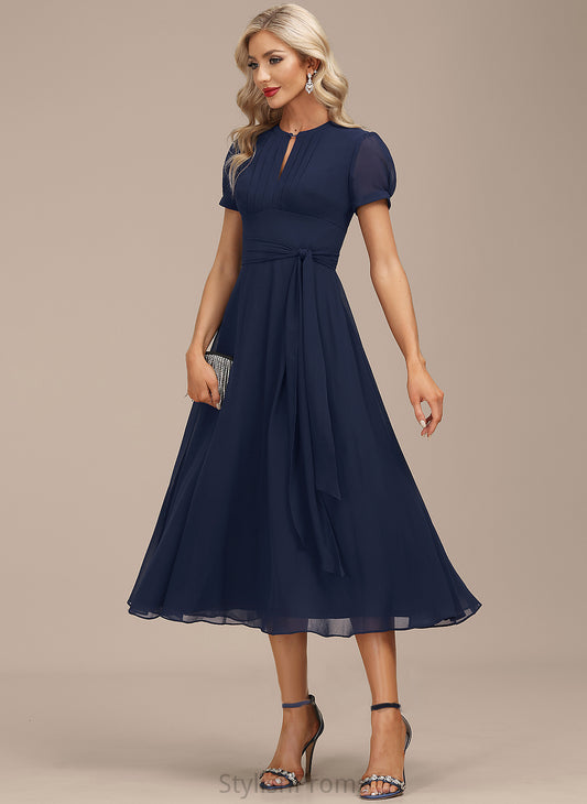 Cocktail With Tea-Length Neck Scoop Dress A-Line Ruffle Chiffon Angel Cocktail Dresses