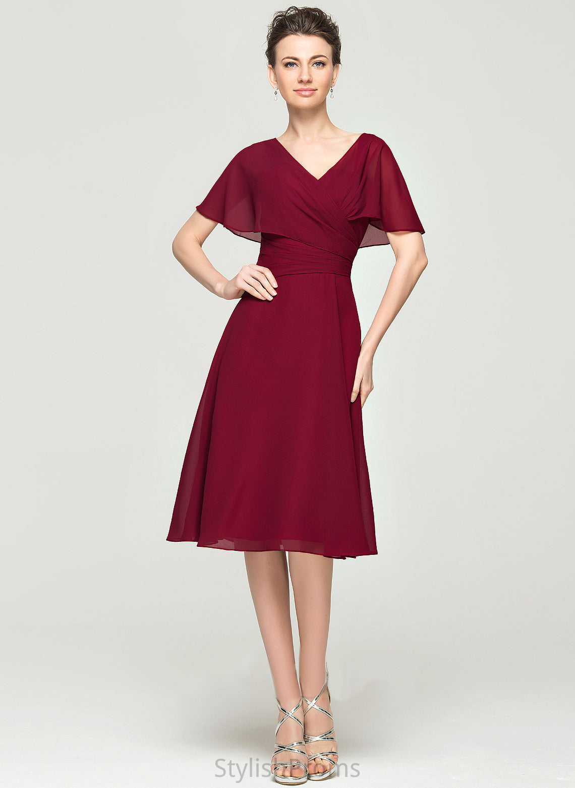 Chiffon With Knee-Length Elaine Dress Cocktail A-Line Cocktail Dresses Ruffle V-neck