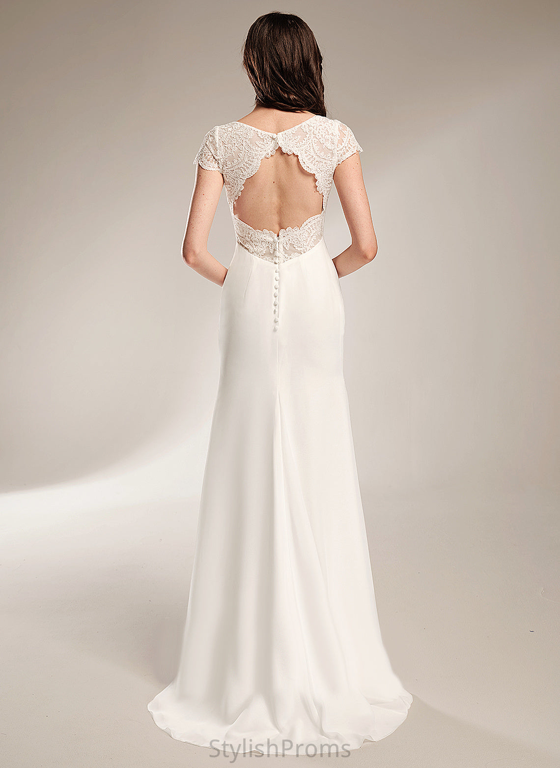 Train V-neck With Chiffon Aracely Wedding Wedding Dresses Sweep Dress Lace Sheath/Column