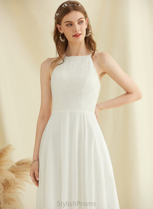 Chiffon Dress Pockets A-Line Floor-Length Neck Wedding Dresses With Scoop Kallie Wedding Lace