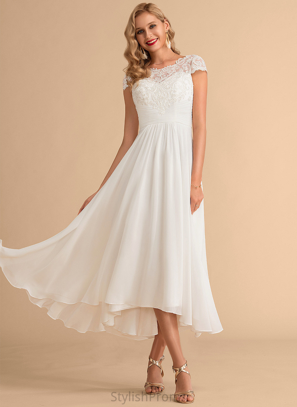 Scoop Wedding Dresses Chiffon Asymmetrical Lace Laney A-Line Dress Wedding Neck