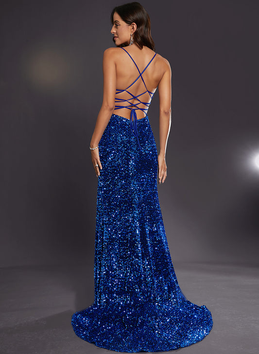 Square Prom Dresses Trumpet/Mermaid Floor-Length Haylee Sequined