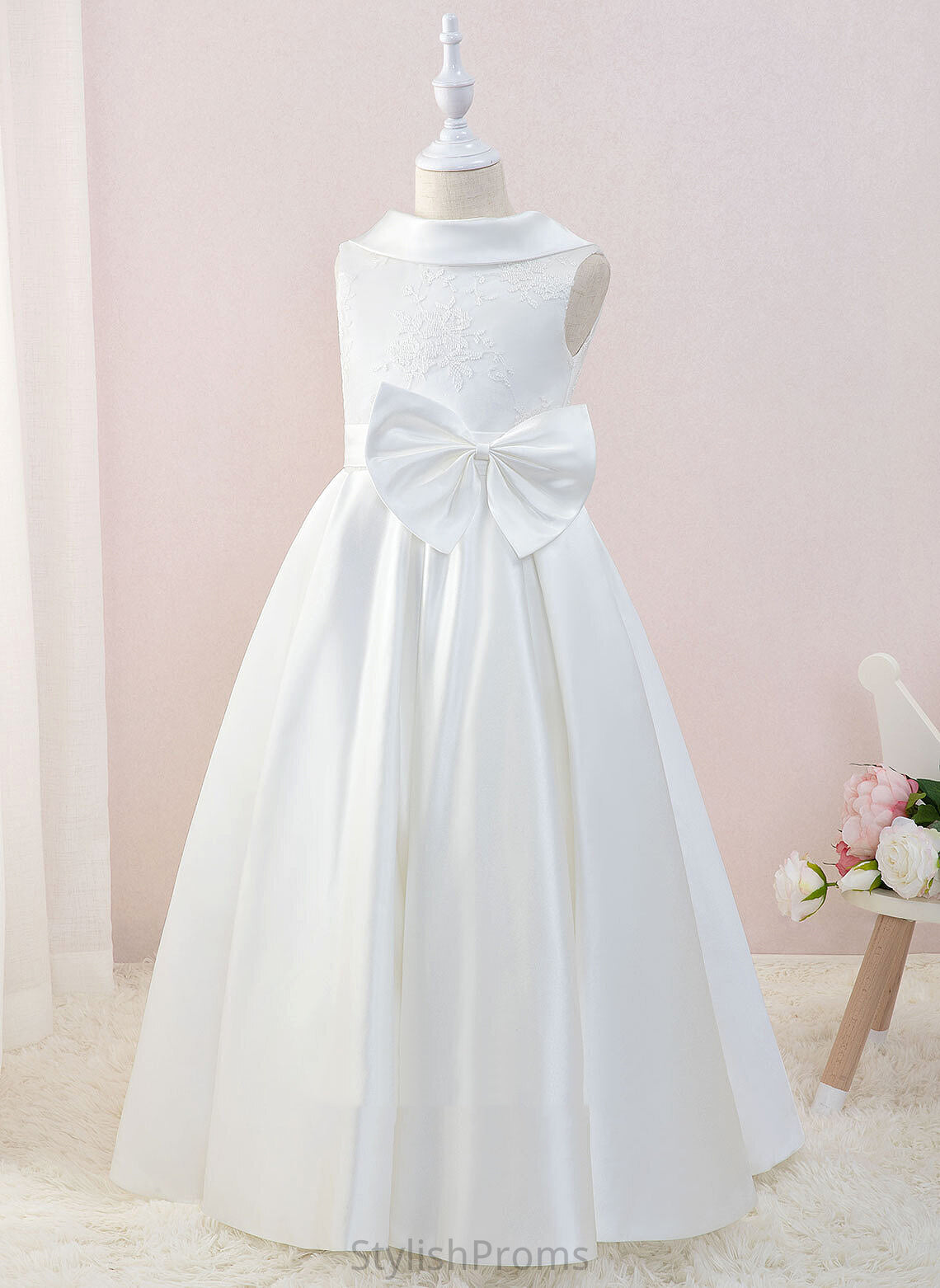 Neck Flower Scoop Shiloh Girl Dress - Flower Girl Dresses Satin/Lace Ball-Gown/Princess With Sleeveless Floor-length Bow(s)