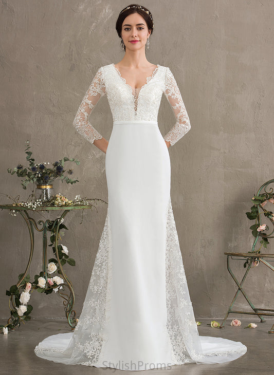 Wedding Dresses Sequins Chapel Dress Eva Trumpet/Mermaid Beading Wedding With Chiffon V-neck Train