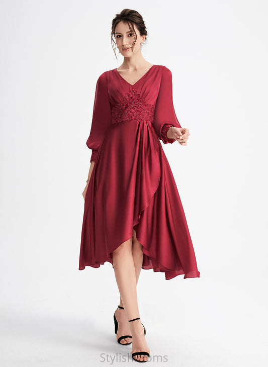 Cocktail Dresses Lailah Asymmetrical Lace V-neck Satin Dress Cocktail A-Line With