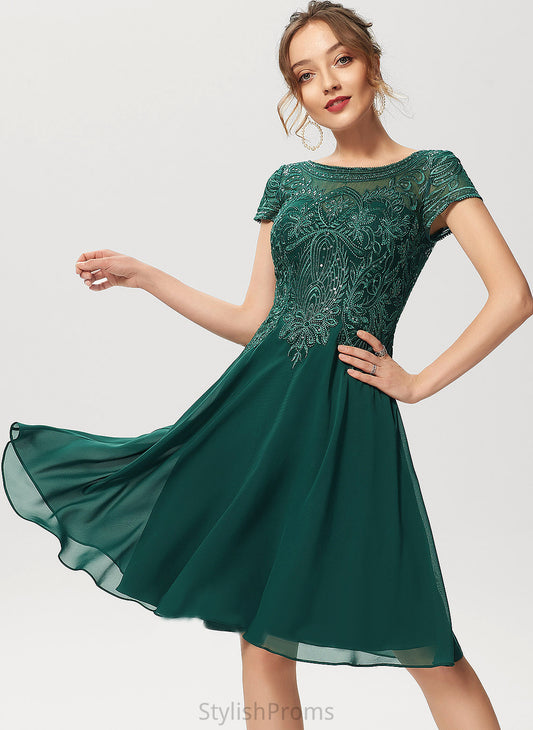 Dress Knee-Length Cocktail Lace A-Line Chiffon Erika Sequins Scoop With Neck Cocktail Dresses