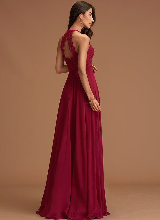 Lucia Chiffon A-Line Floor-Length Prom Dresses Lace Scoop