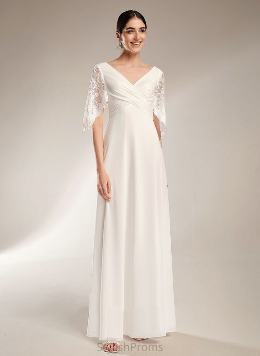 Floor-Length With Wedding Sheath/Column Lace Chiffon Dress V-neck Ryan Wedding Dresses