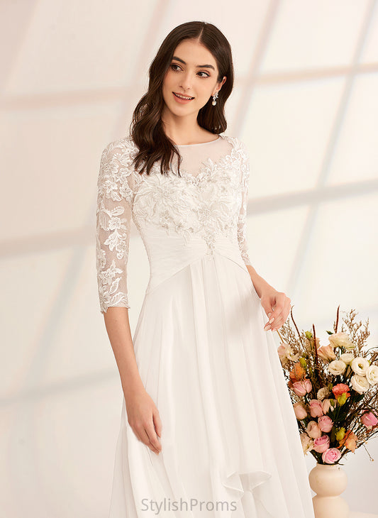 Chiffon Ruffle Wedding Dresses With Illusion Charlie Floor-Length Wedding Dress Beading A-Line Lace