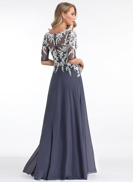 Aliza V-neck A-Line Chiffon Prom Dresses Floor-Length Lace