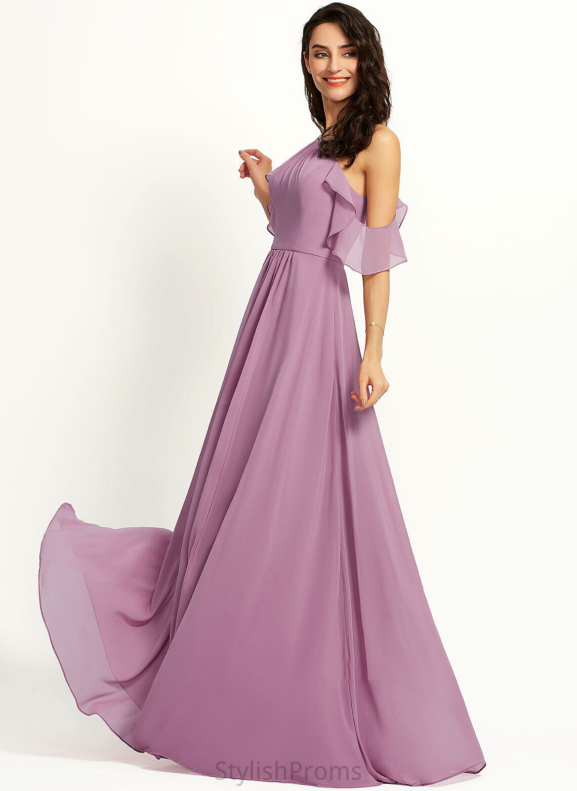 Fabric Floor-Length Length Neckline ScoopNeck Silhouette A-Line Embellishment Pockets Vivian Trumpet/Mermaid Spaghetti Staps Bridesmaid Dresses